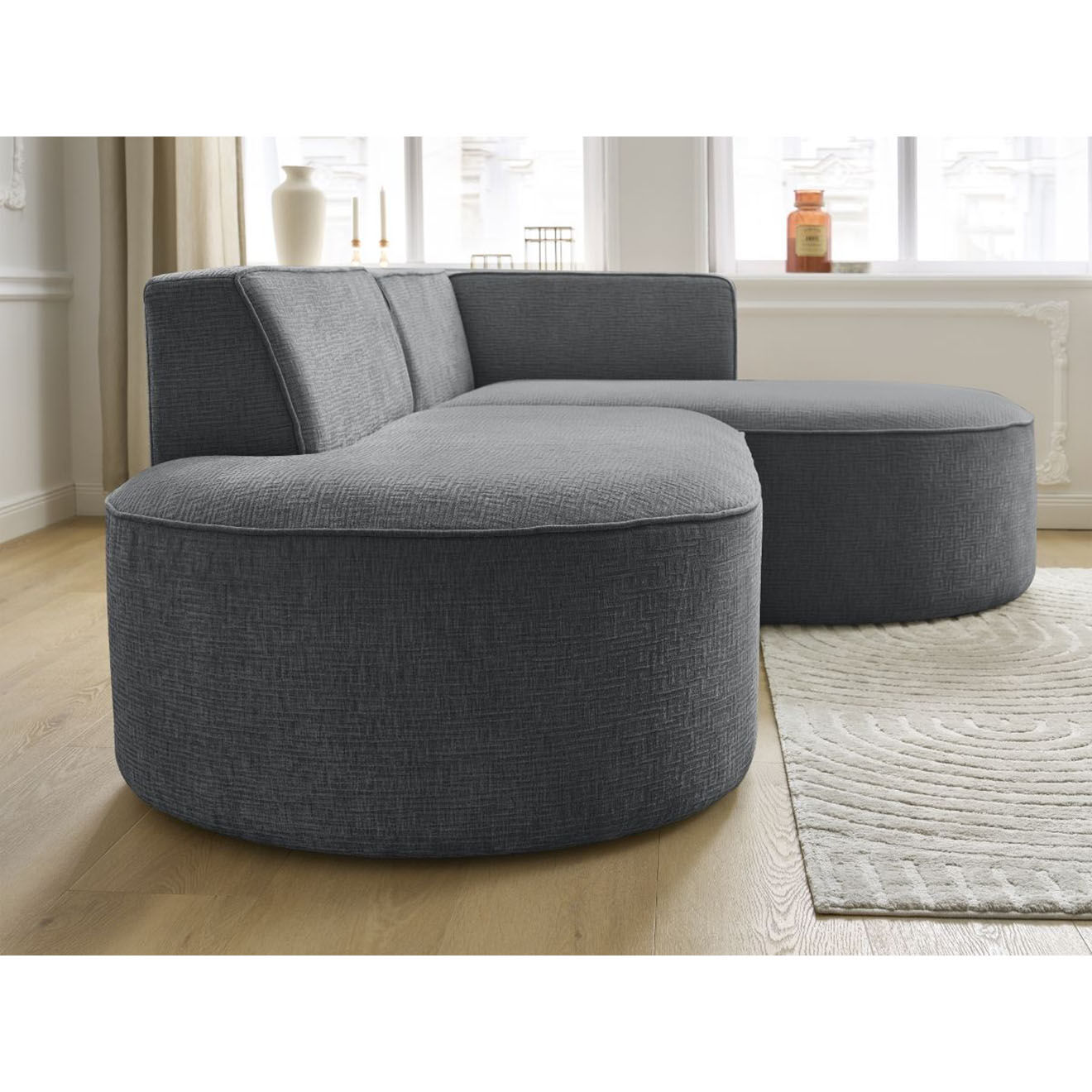 Bobochic Canapé d'angle droit fixe 4 places Rousseau texturé gris foncé - 250x160x72 cm