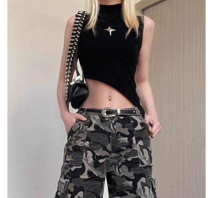 Honey River - Mouwloze crop top met col en sterlogo