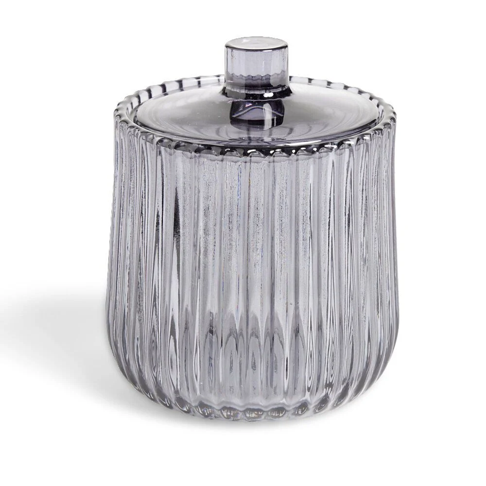 Pot à coton Ø9x11cm verre strié gris