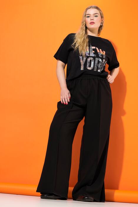 Hose, Wide Legs, Seitenschlitze, Elastikbund, schwarz