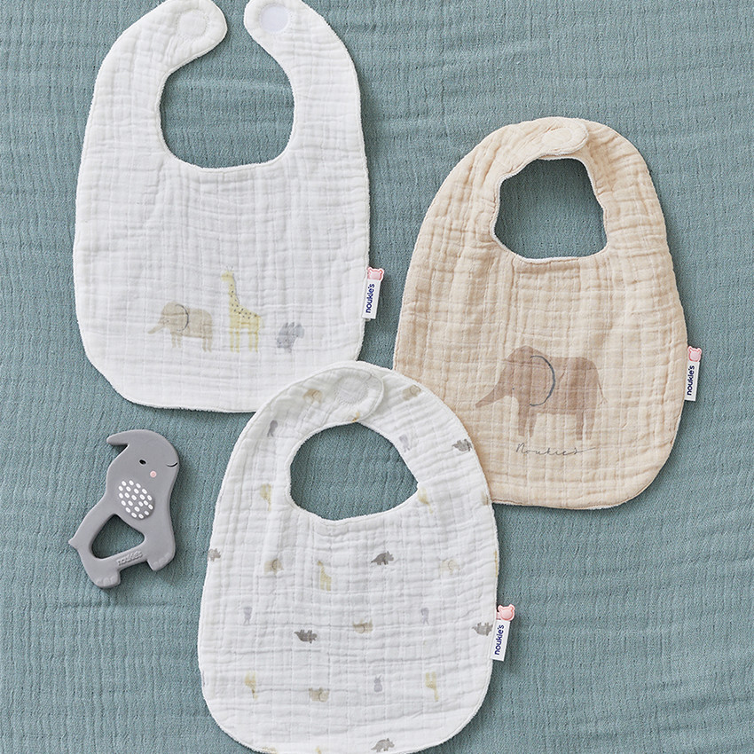 Lot de 3 bavoirs en mousseline Éléphant
