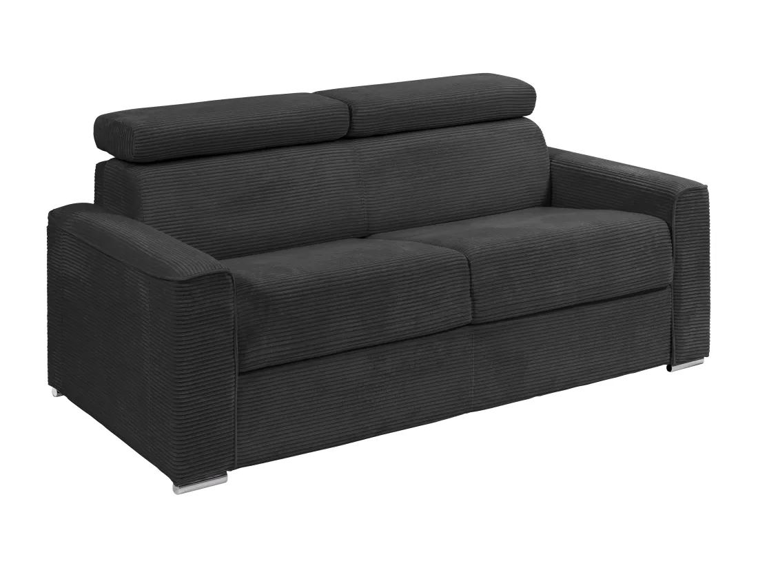 Canapé 4 places convertible express en velours côtelé gris - Couchage à lattes larges 160 cm - Matelas 22 cm mémoire de forme - VIZIR
