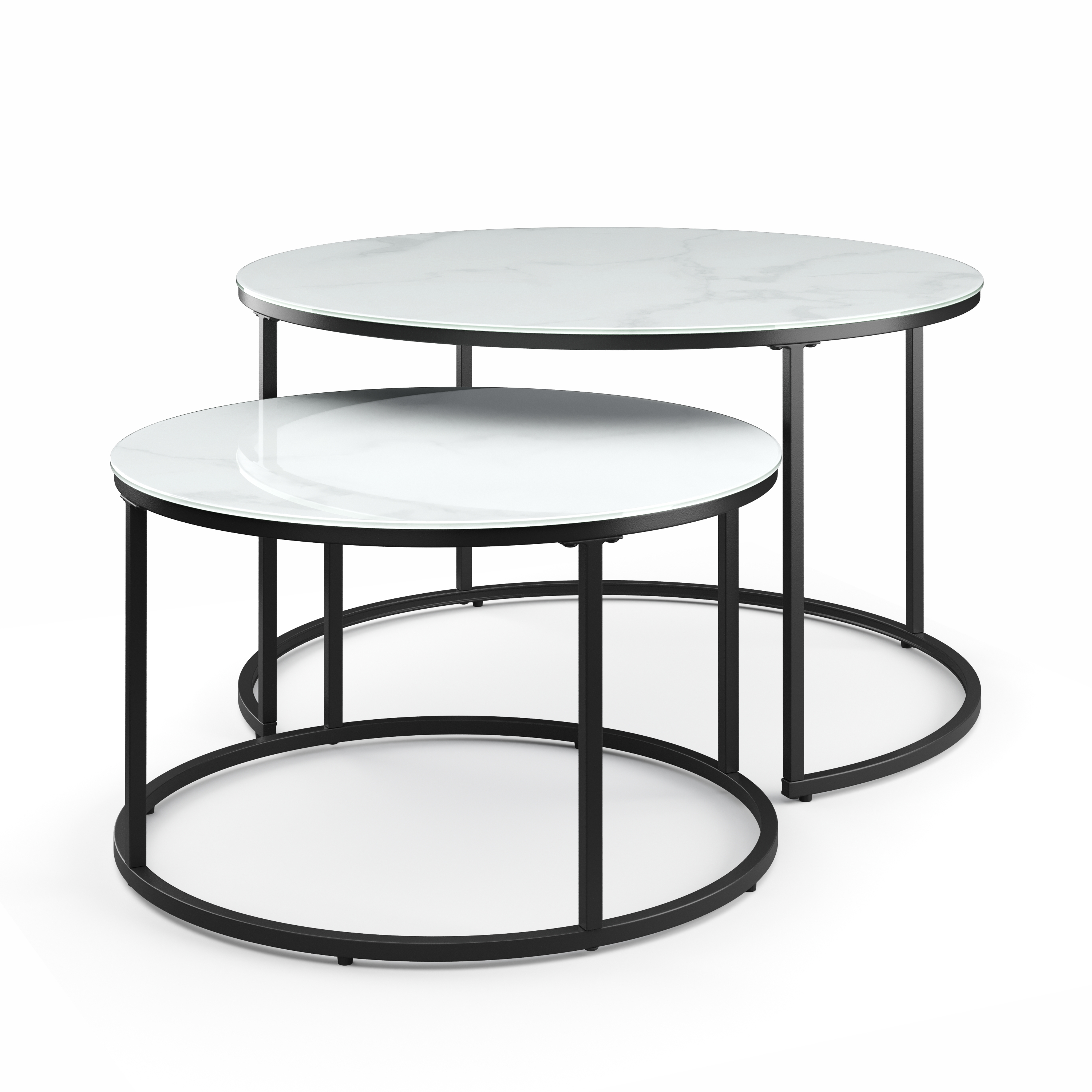 Beistelltisch Glas AMAYA rund 2-teilig weiss/schwarz
