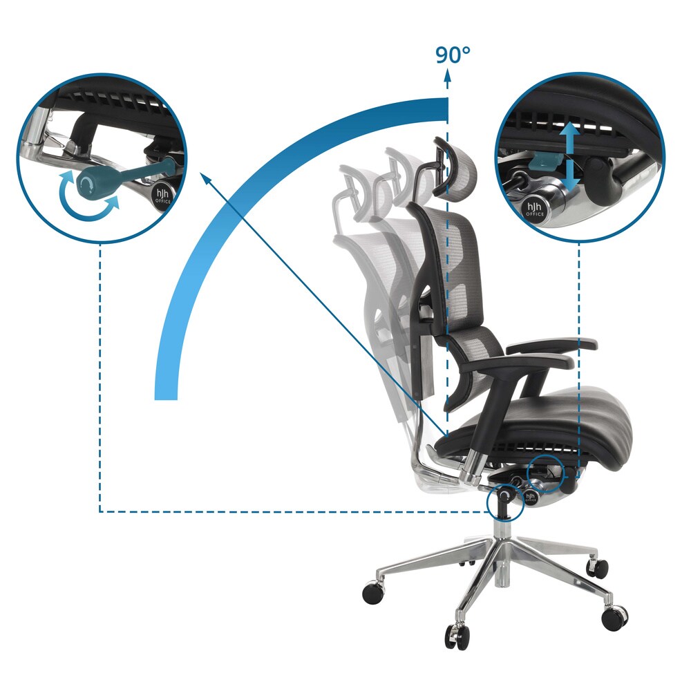 High End Bürostuhl ERGO-U2 LM Leder/Netzstoff mit Armlehnen (höhenverstellbar) hjh OFFICE