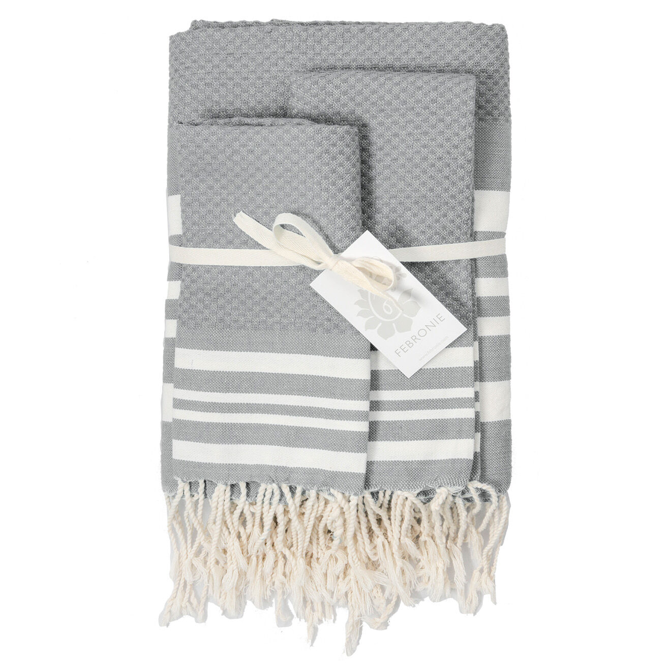 Febronie Set de salle de bain Hamptons gris perle/blanc - 3 pièces