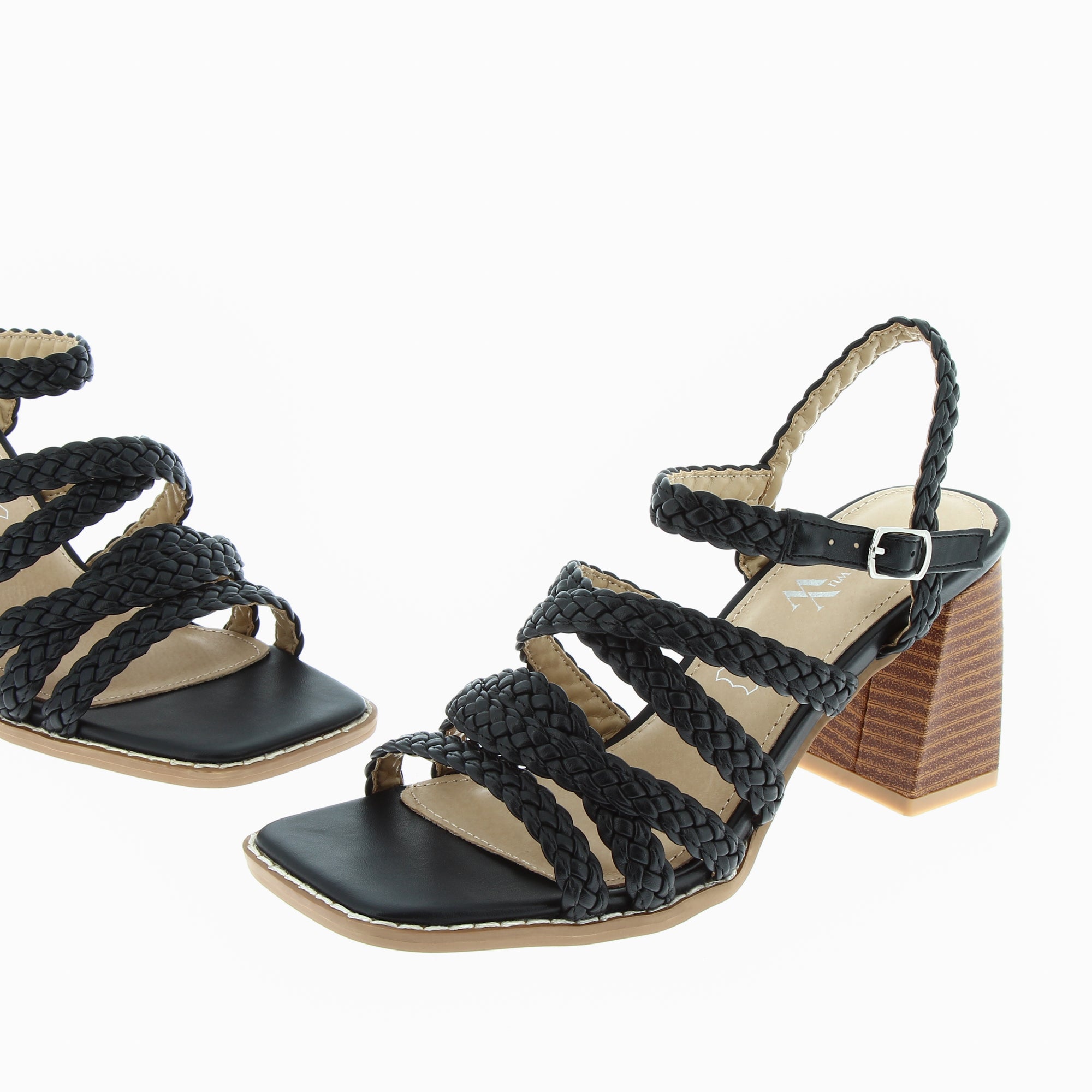 Sandales à talon, Compensées-Sandales Miranda noires à multibrides tressées et talon haut