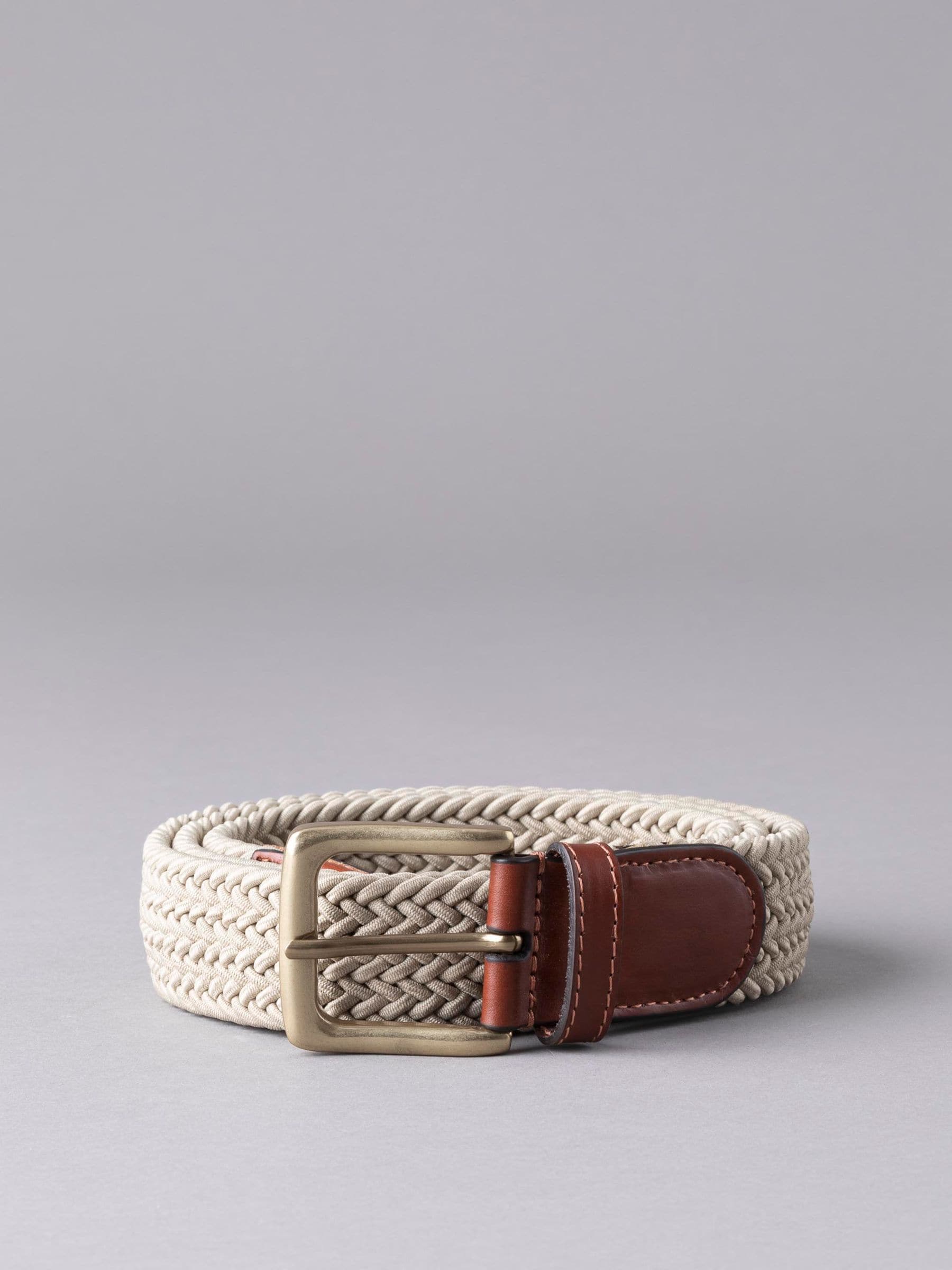 Pastelgeel - Lakeland leren Greythwaite gevochten riem