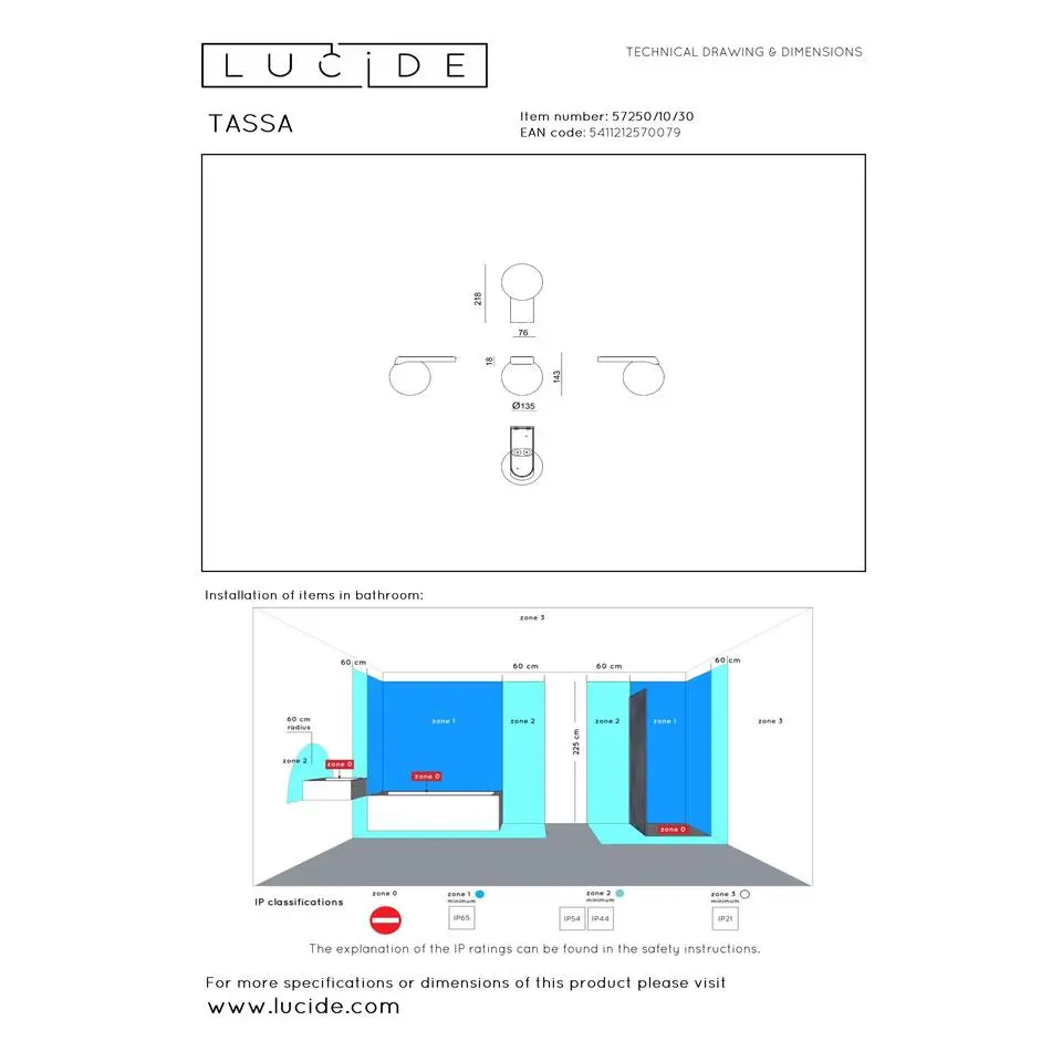 Lucide TASSA Wandlamp - Zwart