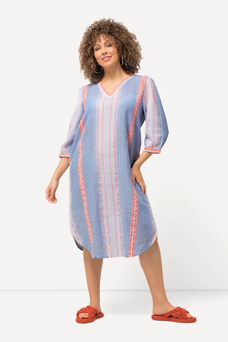Kaftan, Streifen, Oversized, V-Ausschnitt, 3/4-Arm