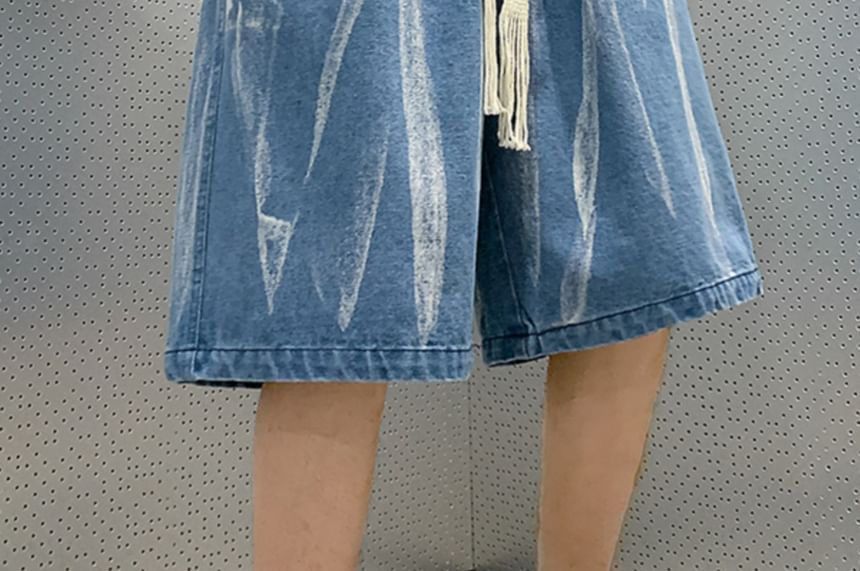 emeisa - Gewassen denim shorts met trekkoord in de taille