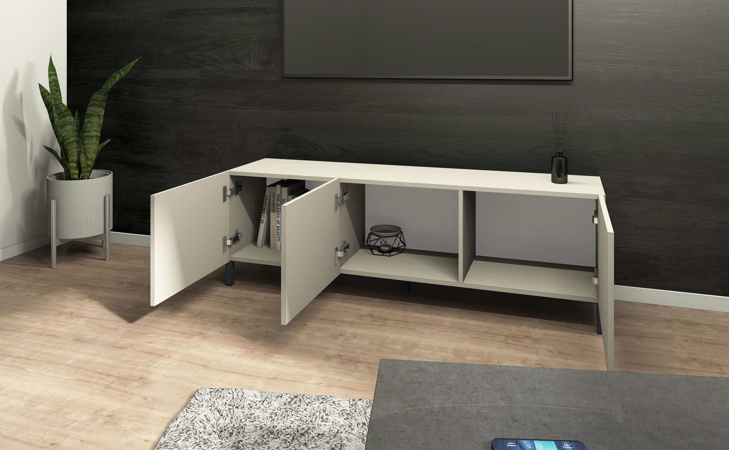 borchardt Möbel Lowboard Metallfüsse, grifflose Optik