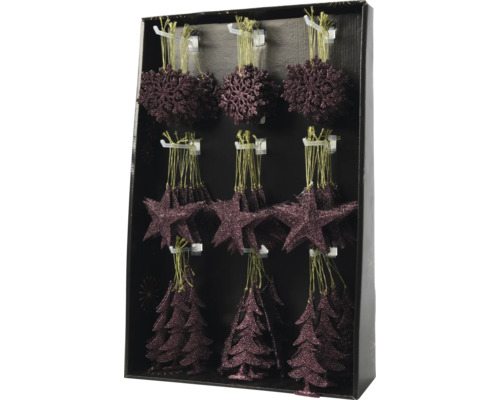 Kerstdecoratie hanger, kunststof, glitter, paars