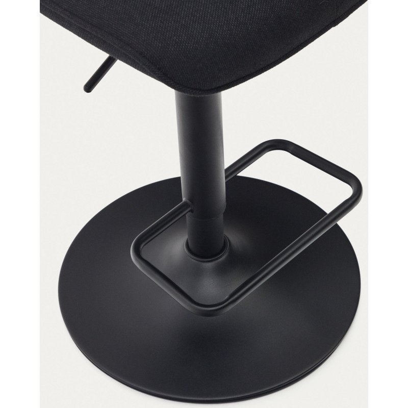 Tabouret Zenda en chenille noir et acier noir mat hauteur  81-102 cm