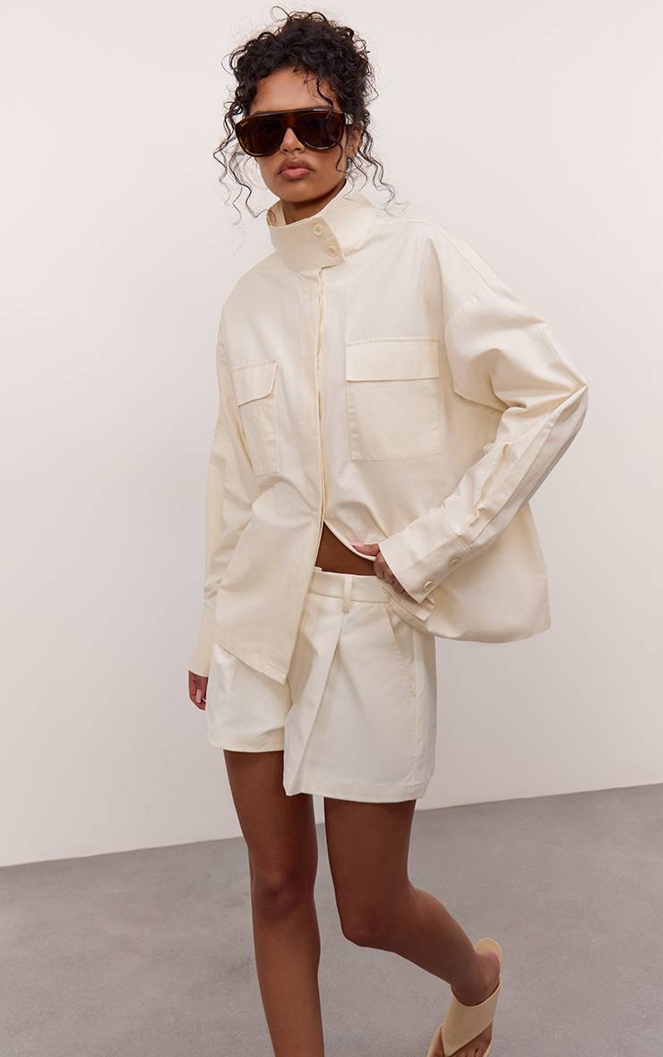 Crème Short Tailleur Tissé Style Ballon