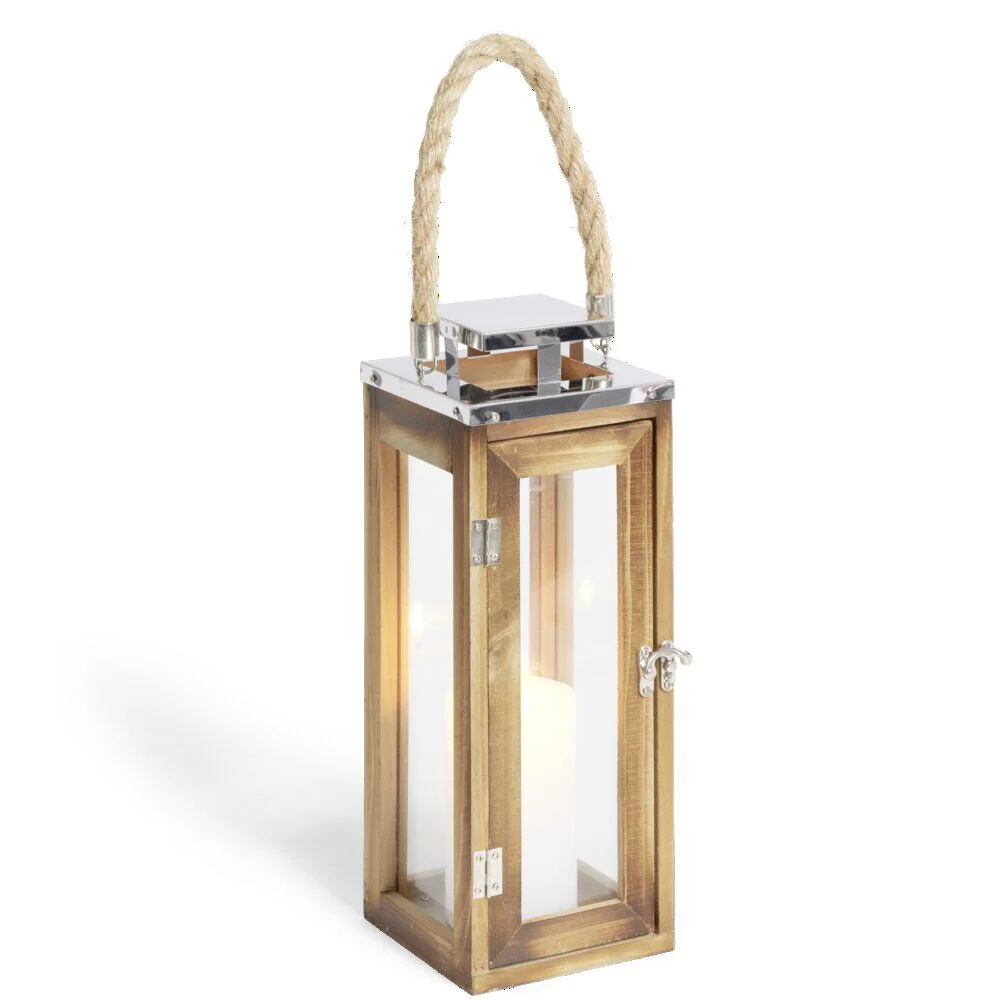 Lanterne bois et verre 14x14xH35cm