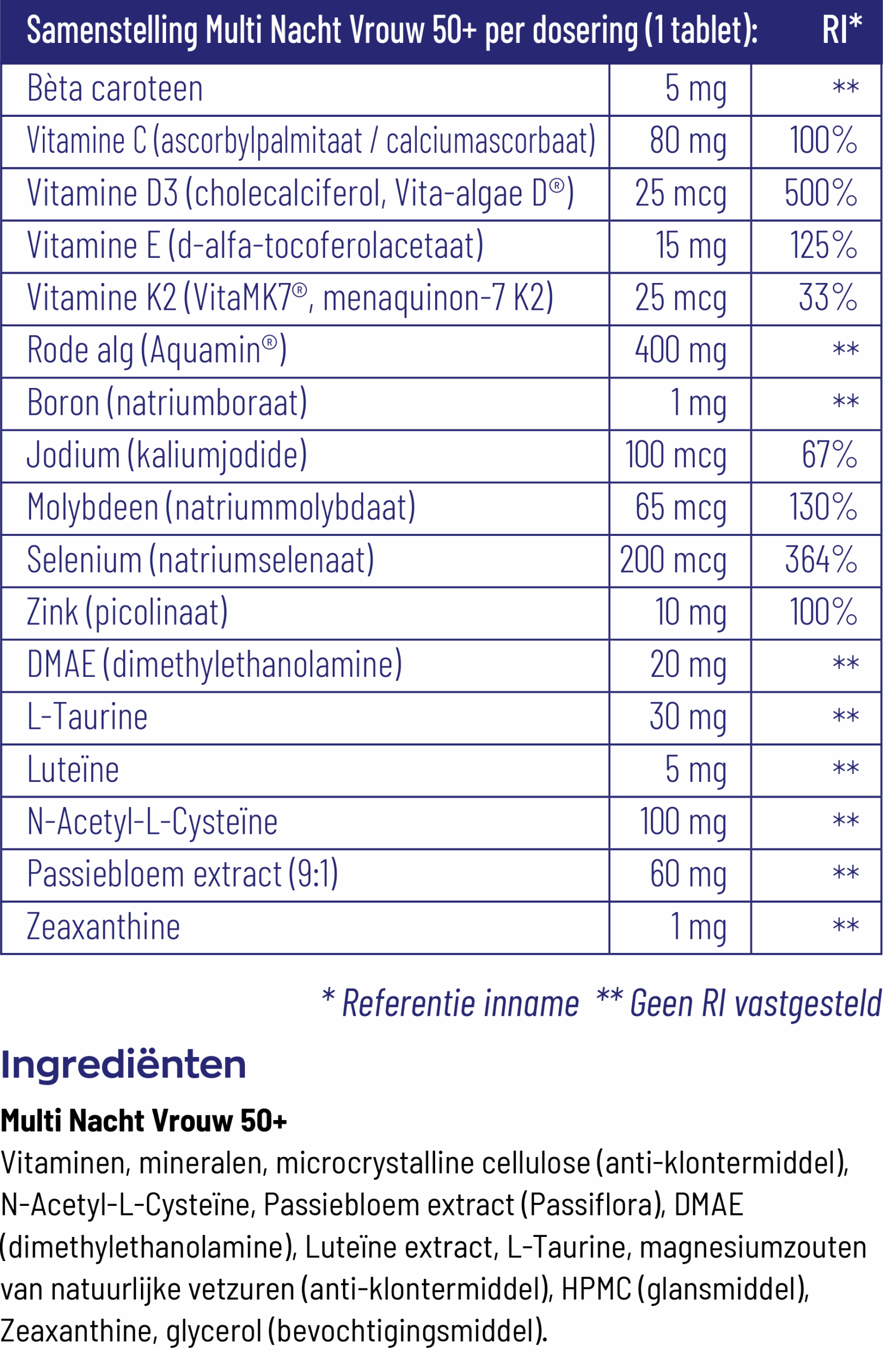 Vitakruid Multi Dag & Nacht Vrouw 50+ 100% Vegan (2 X 30 tabletten)