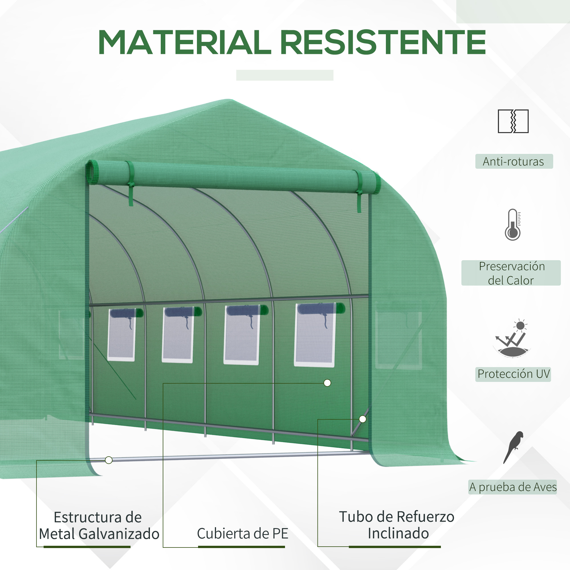 Estufa de jardim Outsunny, tipo túnel, 6x3x2 m, com 12 janelas e porta de enrolar com zíper metálico, ideal para o cultivo de plantas.