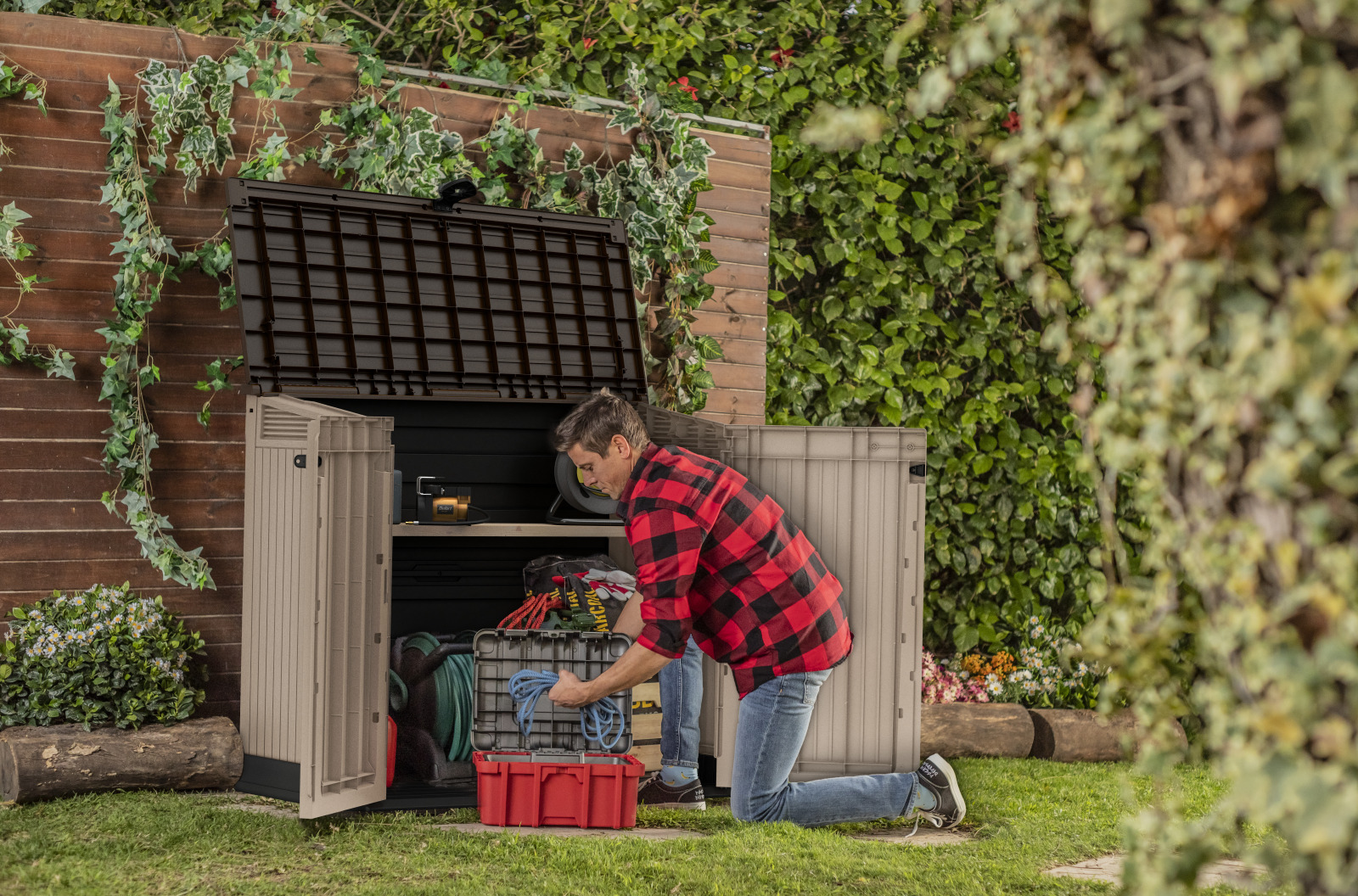 Universalbox für den Garten - braun-beige - 2x120 Liter
