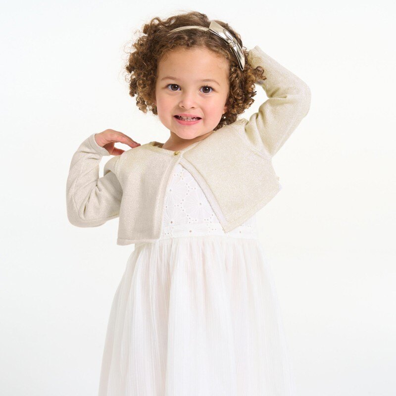 Gilet boléro court maille tricot doré bébé fille Beige