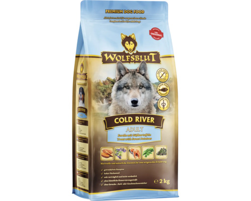 WOLFSBLUT Cold River Adult droogvoer voor honden, forel en zalm met zoete aardappelen en waardevolle superfoods, graanvrij, glutenvrij, 2 kg
