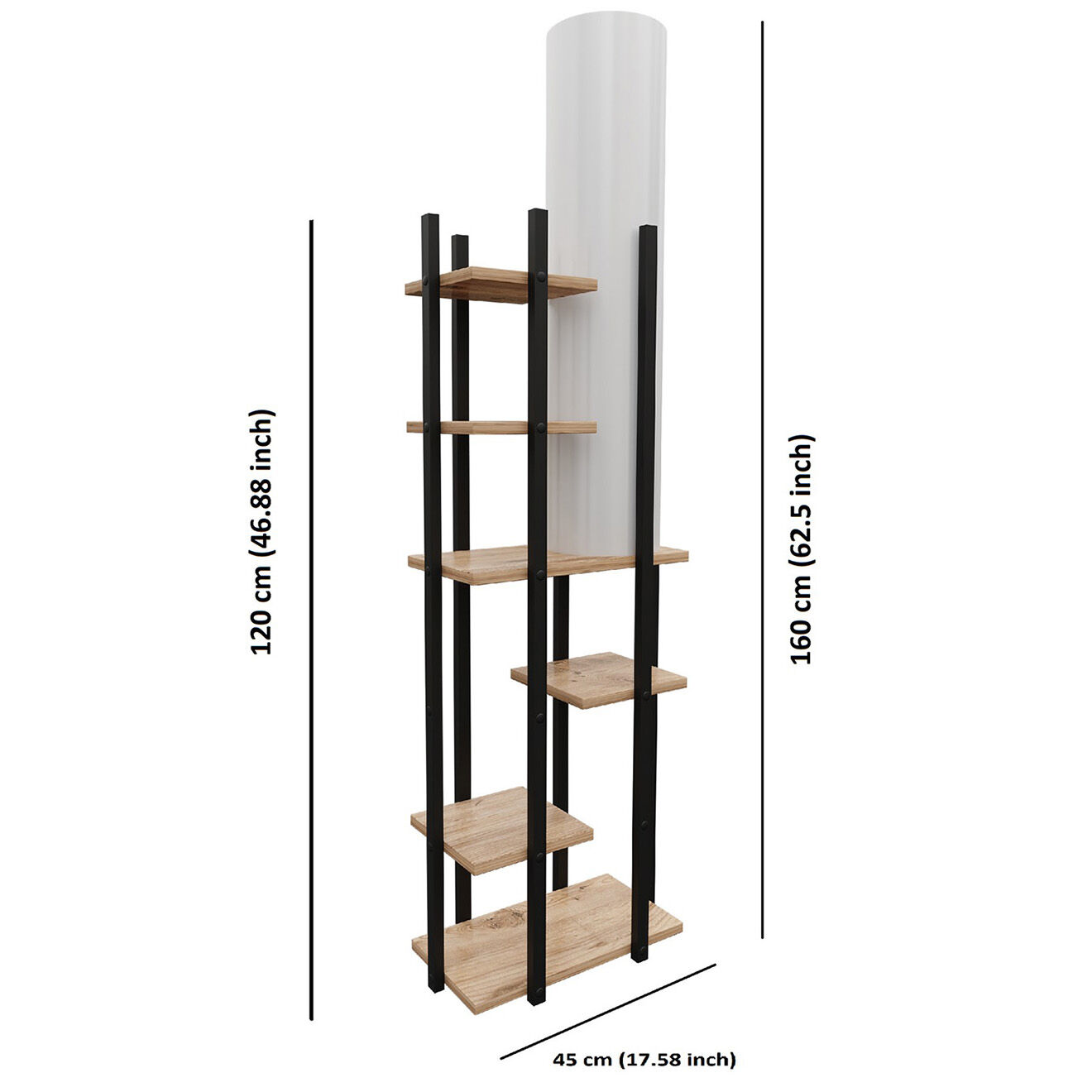 Sheen Lampadaire avec étagère Vogue noir/blanc/naturel - 45x25x160 cm