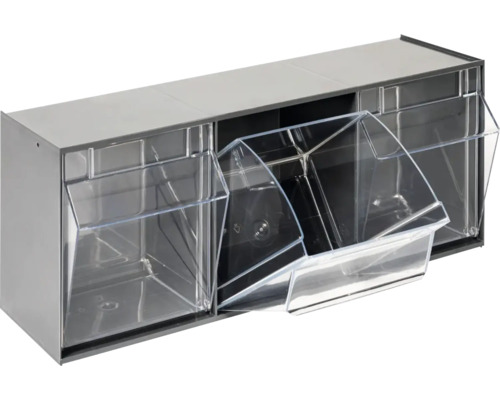 INDUSTRIEEL klein materiaalmagazijn, 3 compartimenten, 60 x 24,2 x 16,3 cm, antraciet