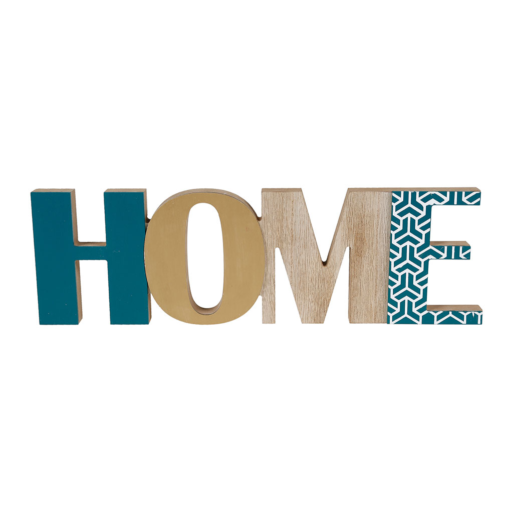 Déco mot HOME vert beige 39x12cm