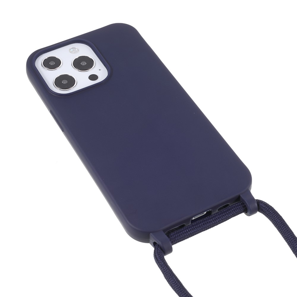 iPhone 13 Pro Necklace Gummi Case Hülle   Handykette (150cm) - Dunkelblau / Silber