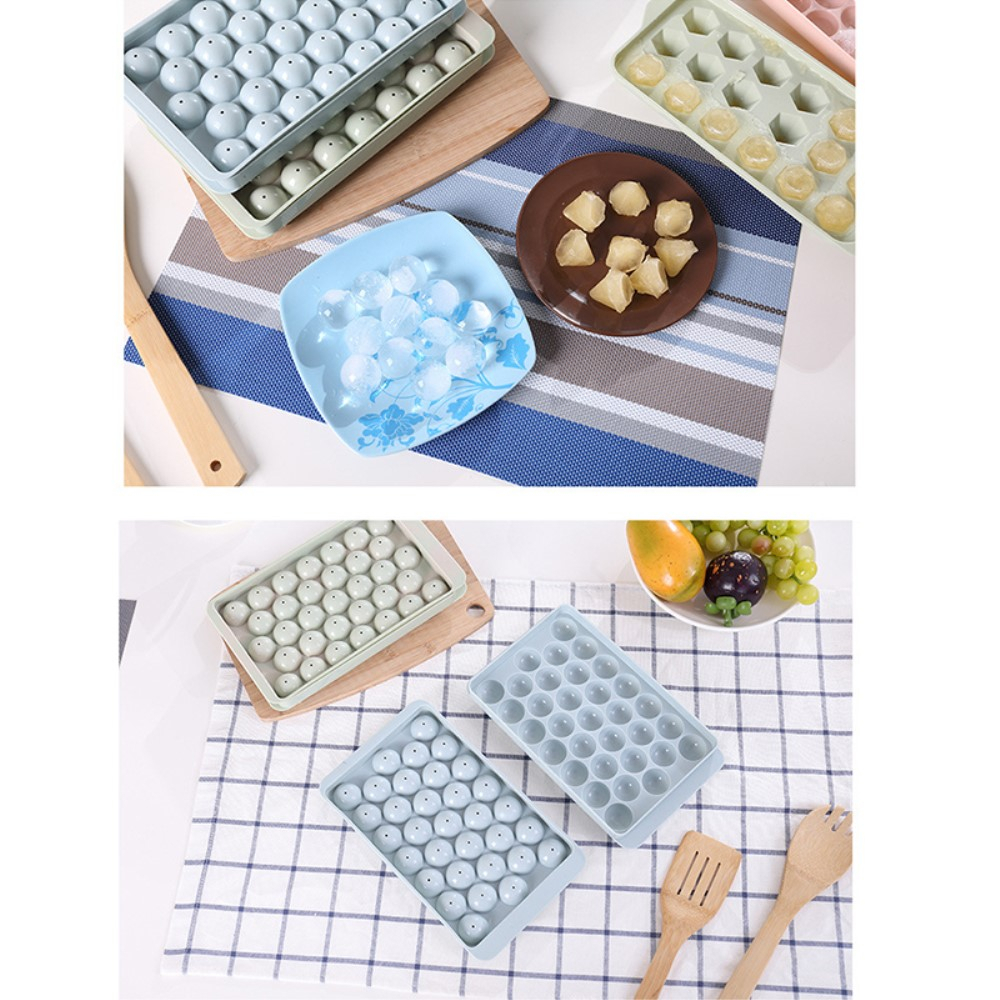 (2er Set) 33-fach 3D Kunststoff Eiswürfel Form DIY Ice Cube Tray mit Deckel für Cocktails / Whisky / Softgetränke - Kugel / Rosa