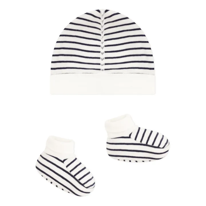 Petit Bateau Bonnet + Chaussons Marinière | Bleu marine