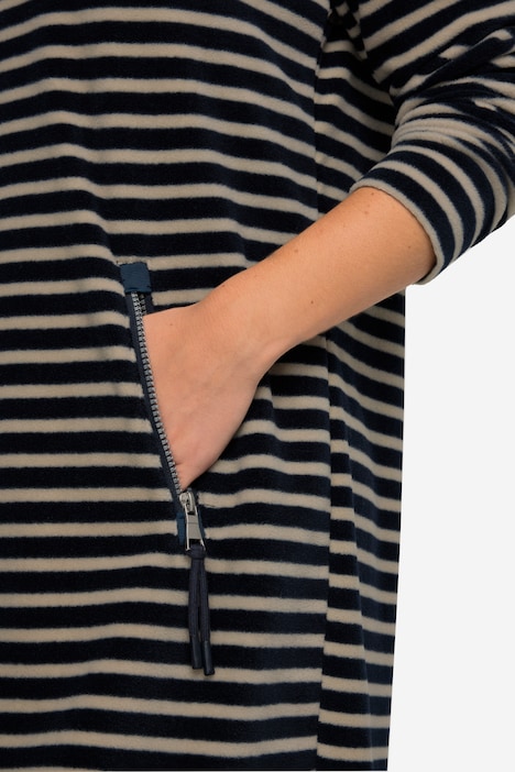 Kleid, geringelter Fleece, Midilänge, Kapuze, Langarm, OEKO-TEX