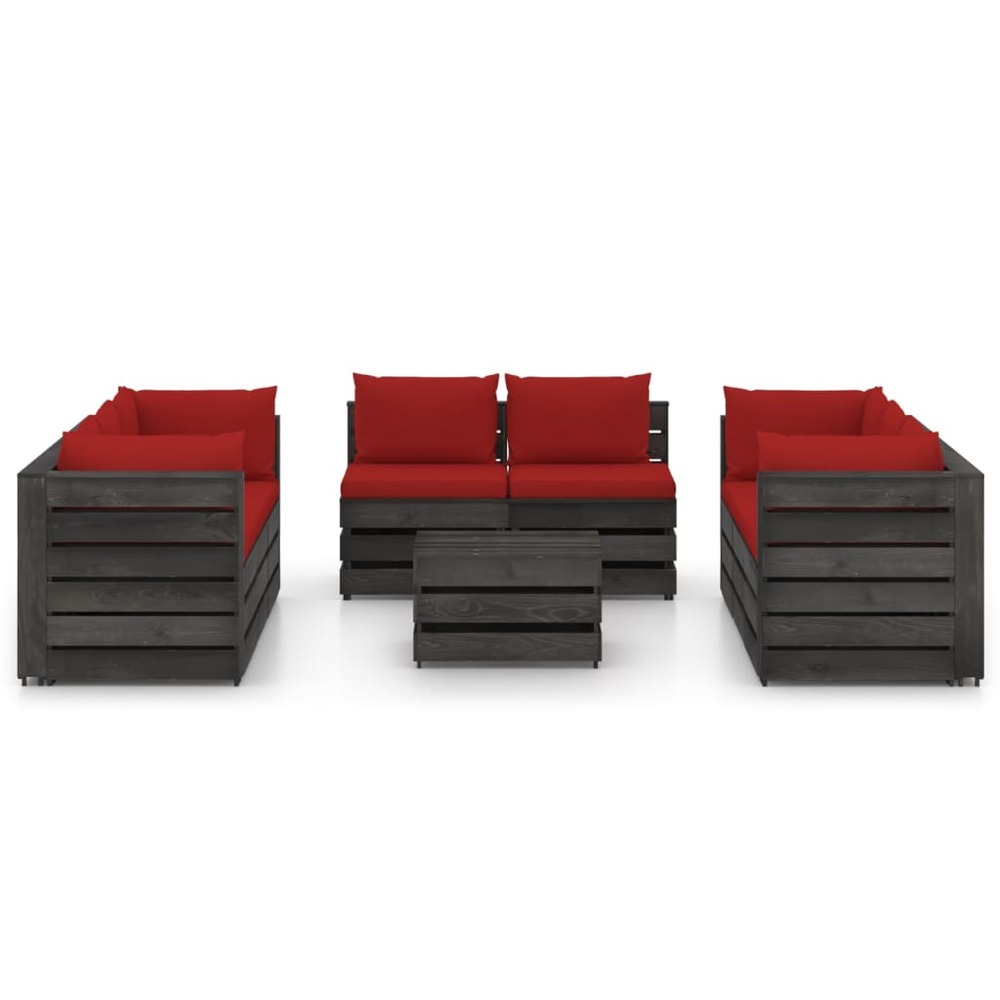 Salon de jardin meuble d'extérieur ensemble de mobilier 9 pièces avec coussins bois imprégné de gris