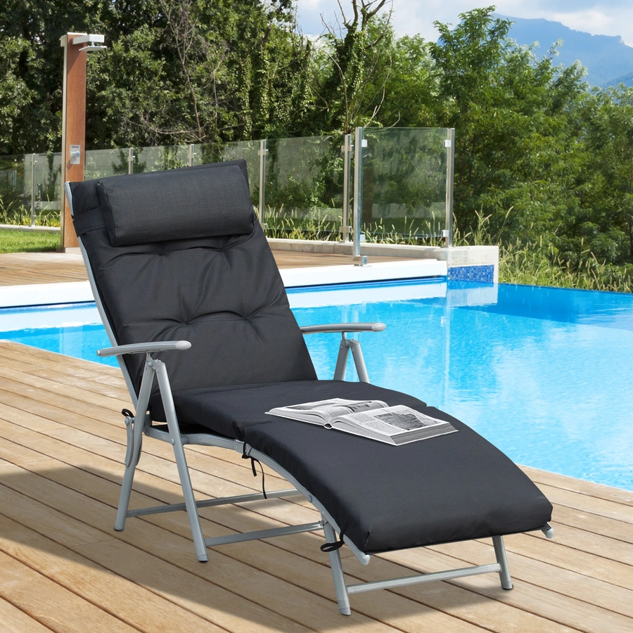 Outsunny Sonnenliege mit Kissen schwarz