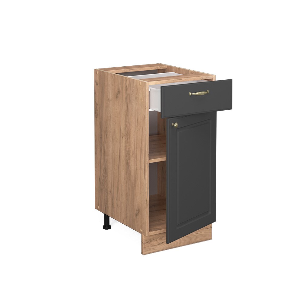 Vicco Schubunterschrank Küchenschrank Küchenmöbel Fame-Line Eiche Anthrazit-Gold Landhaus 40 cm Küche Einbauküche Drehtür Schublade Einlegeboden Blende Küchenzeile
