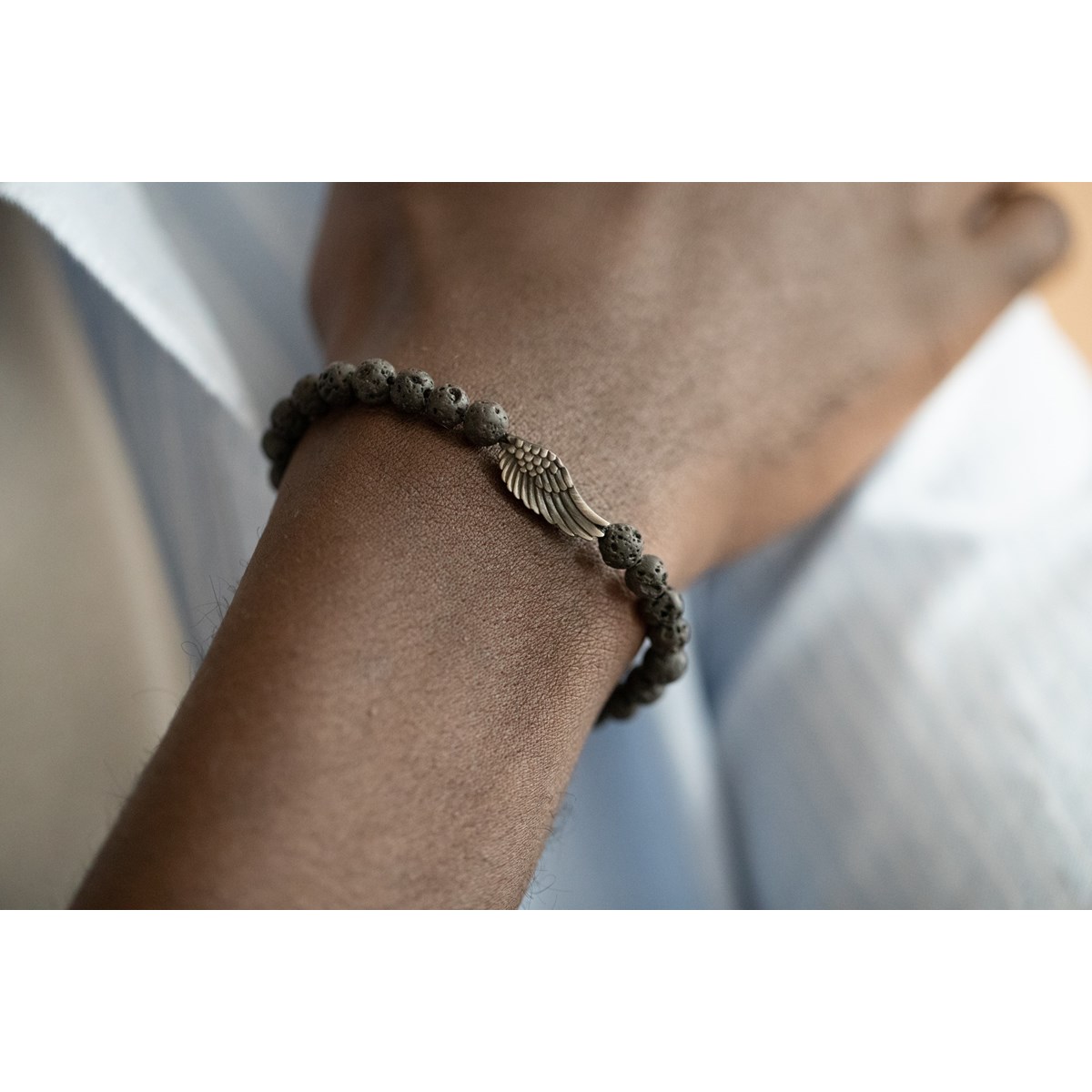Bracelet souple Gabriel en Acier 316L avec lave noir