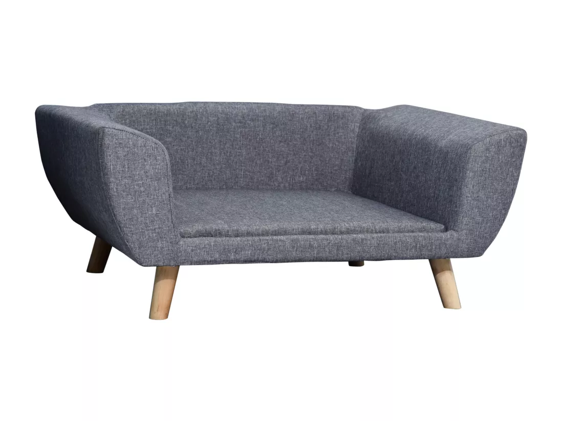 Canapé chien lit pour chien design scandinave coussin moelleux pieds bois massif dim. 87 x 61 x 36 cm polyester gris