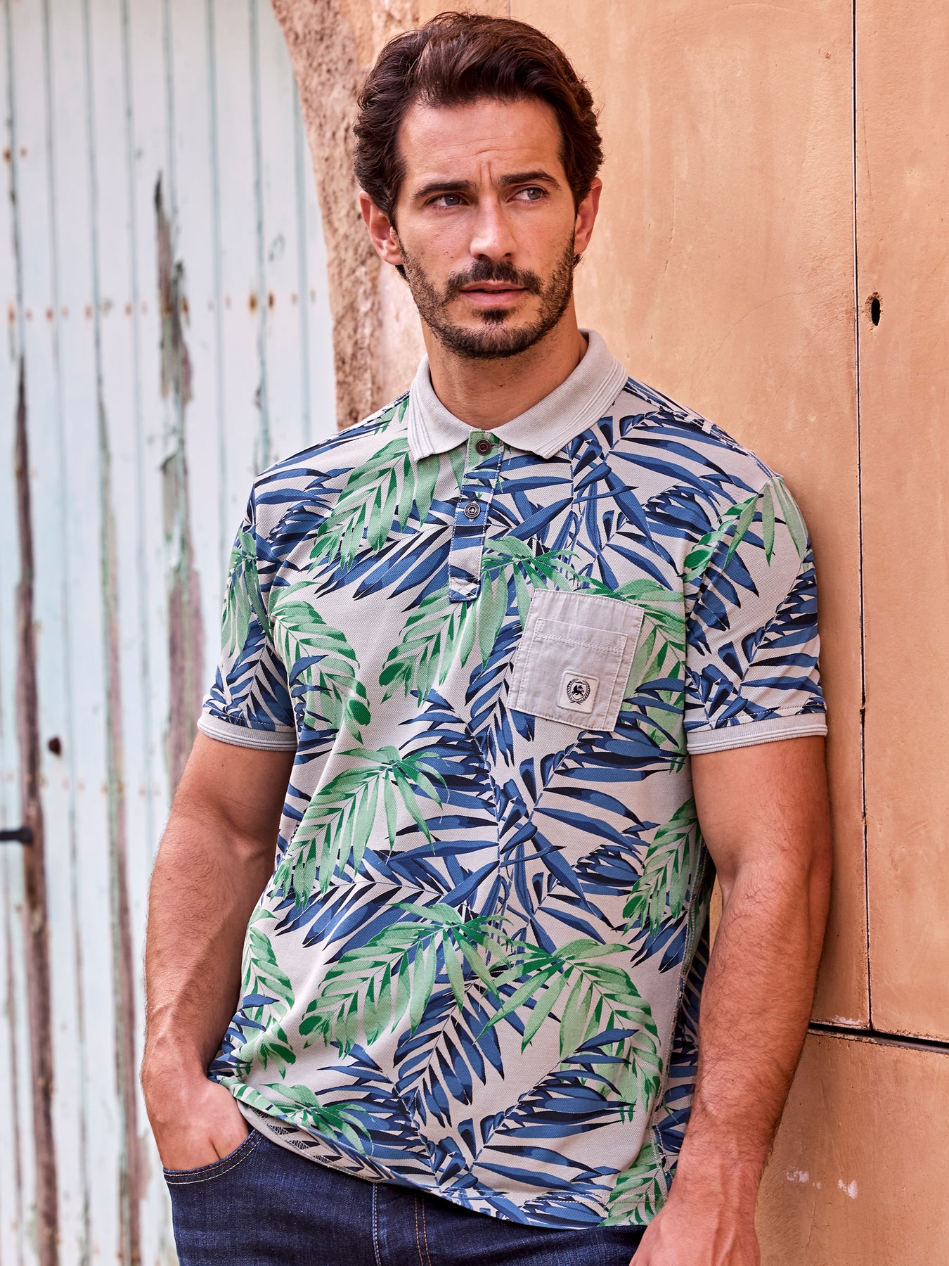 Herren Poloshirt, floral bedruckt