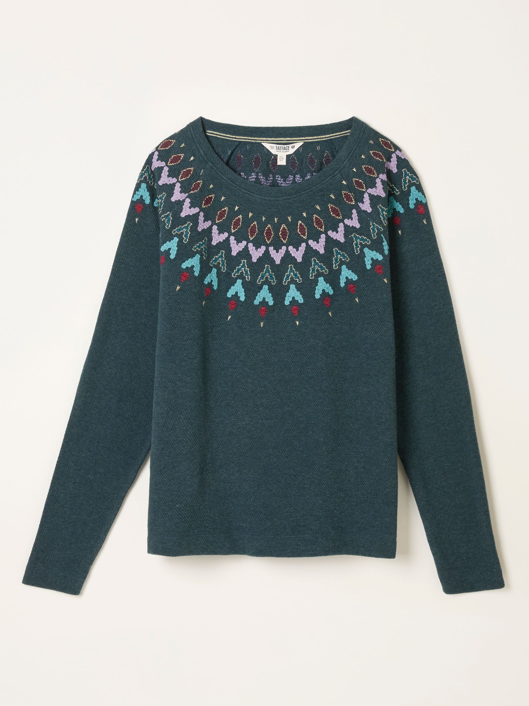 Blauwgroen - FatFace Embroidered Fairisle Crew Sweatshirt