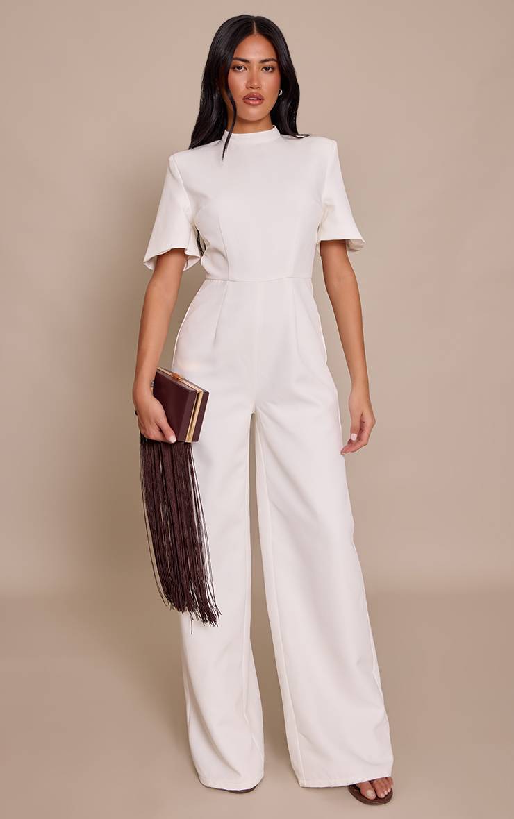 Blanc Combinaison-pantalon Ajustée À Manches Courtes
