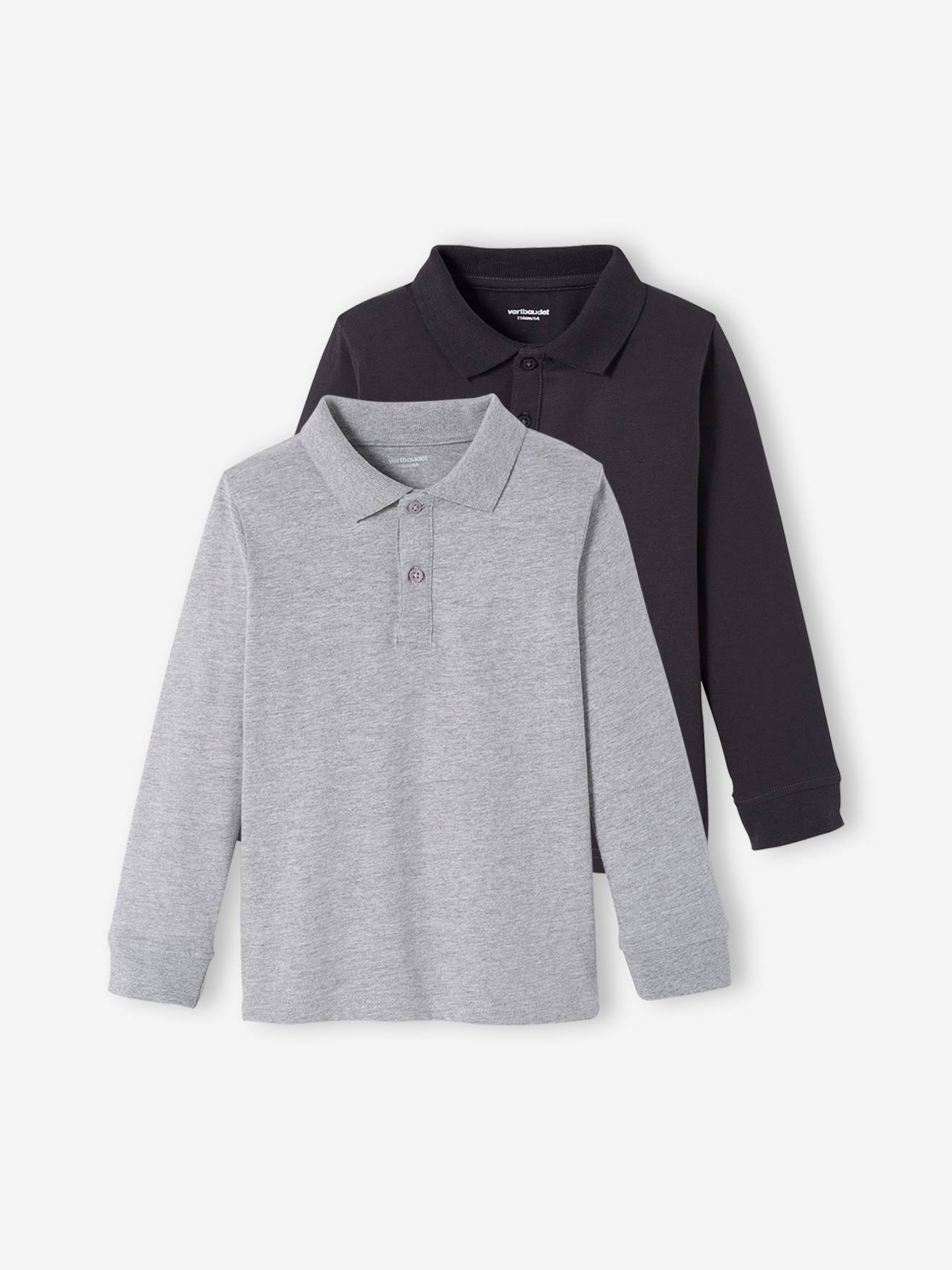 Conjunto de 2 camisas polo de manga comprida para meninos, azul escuro, bicolor/multicoloridas