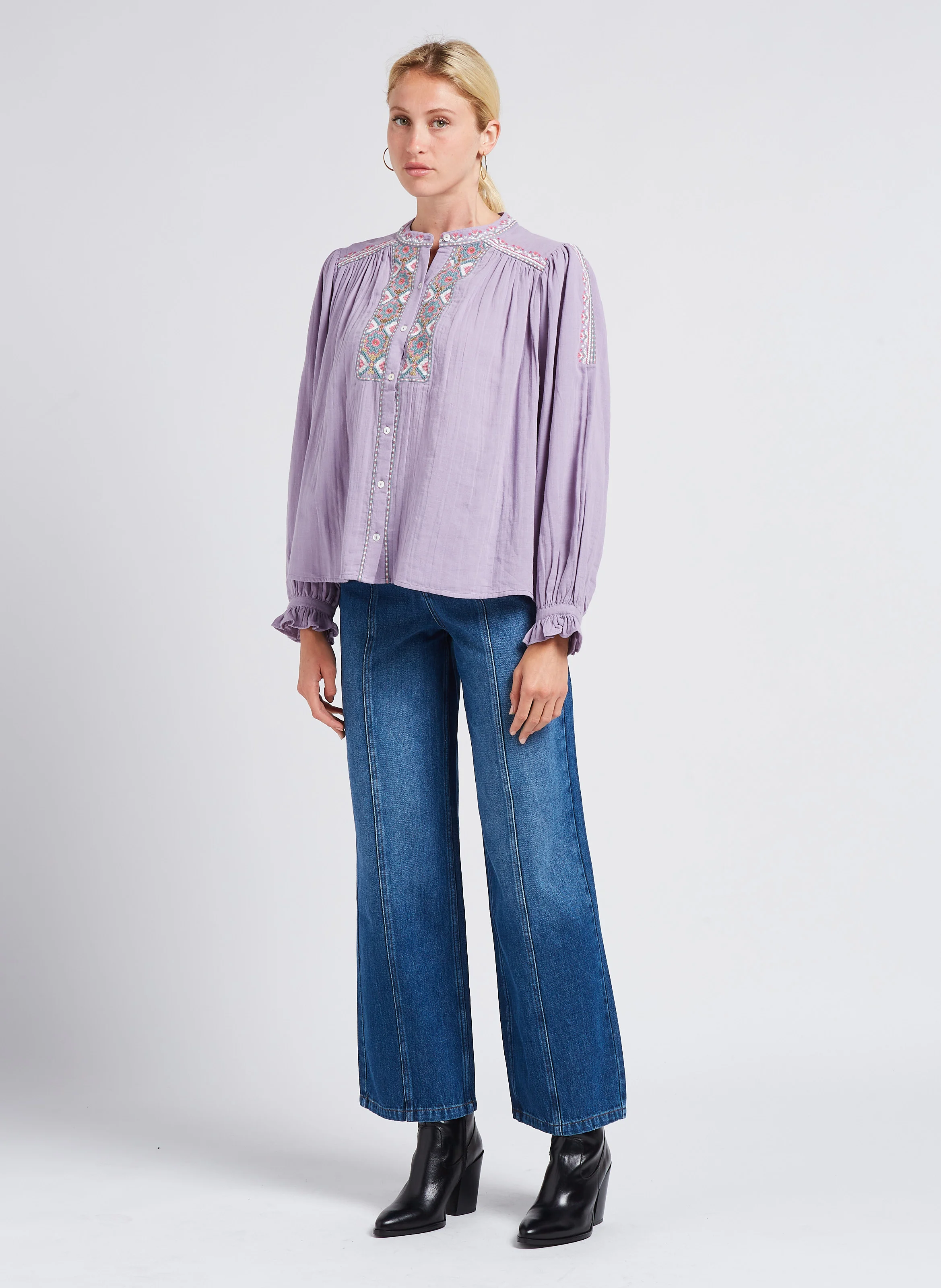 ORIANE - Jean large taille haute | Bleu