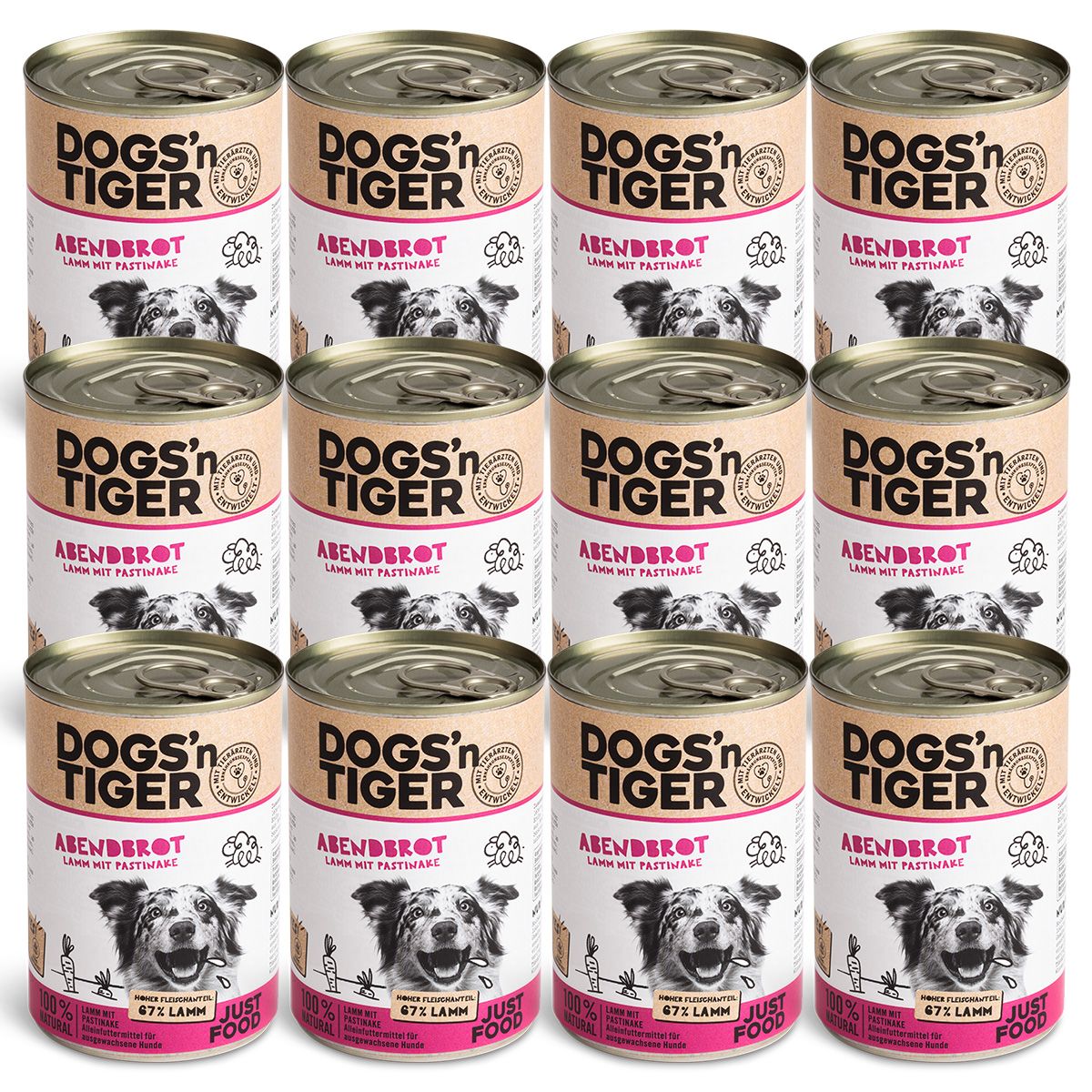 Dogs’n Tiger Adult Premium Hundefutter, Abendbrot, Nassfutter, Getreidefrei, Lamm & Pastinake