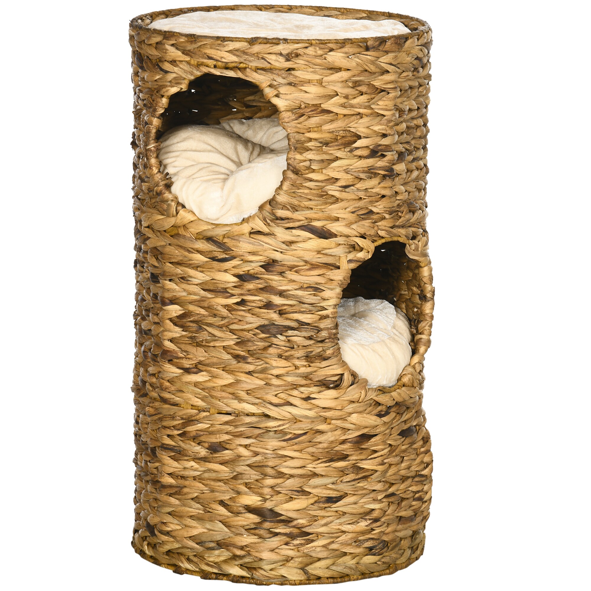 PawHut Katzenturm mit Kissen und 3 Eingängen braun 40L x 40B x 73H cm