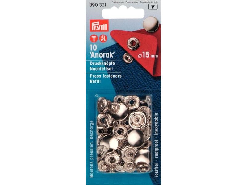 Prym Druckknöpfe Anorak Silber, 15 mm Nähfreie Druckknöpfe zum Nachfüllen