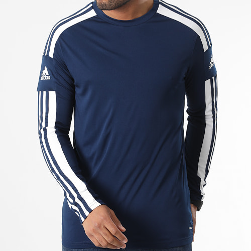 Lot De 2 Tee Shirts Manches Longues A Bandes Squad 21 GN5790 GN5793 Blanc Bleu Marine