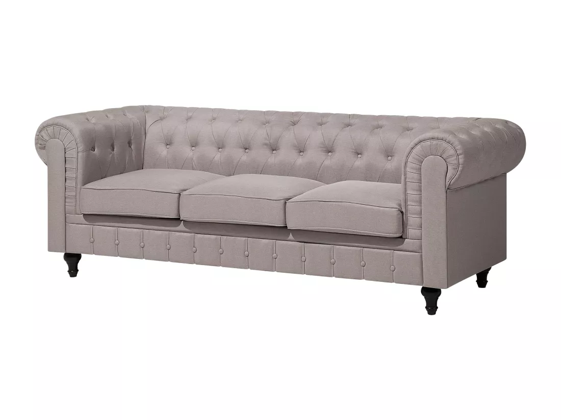 Canapé d'Angle à droite en Tissu Beige Housse Amovible Assise Large Chesterfield