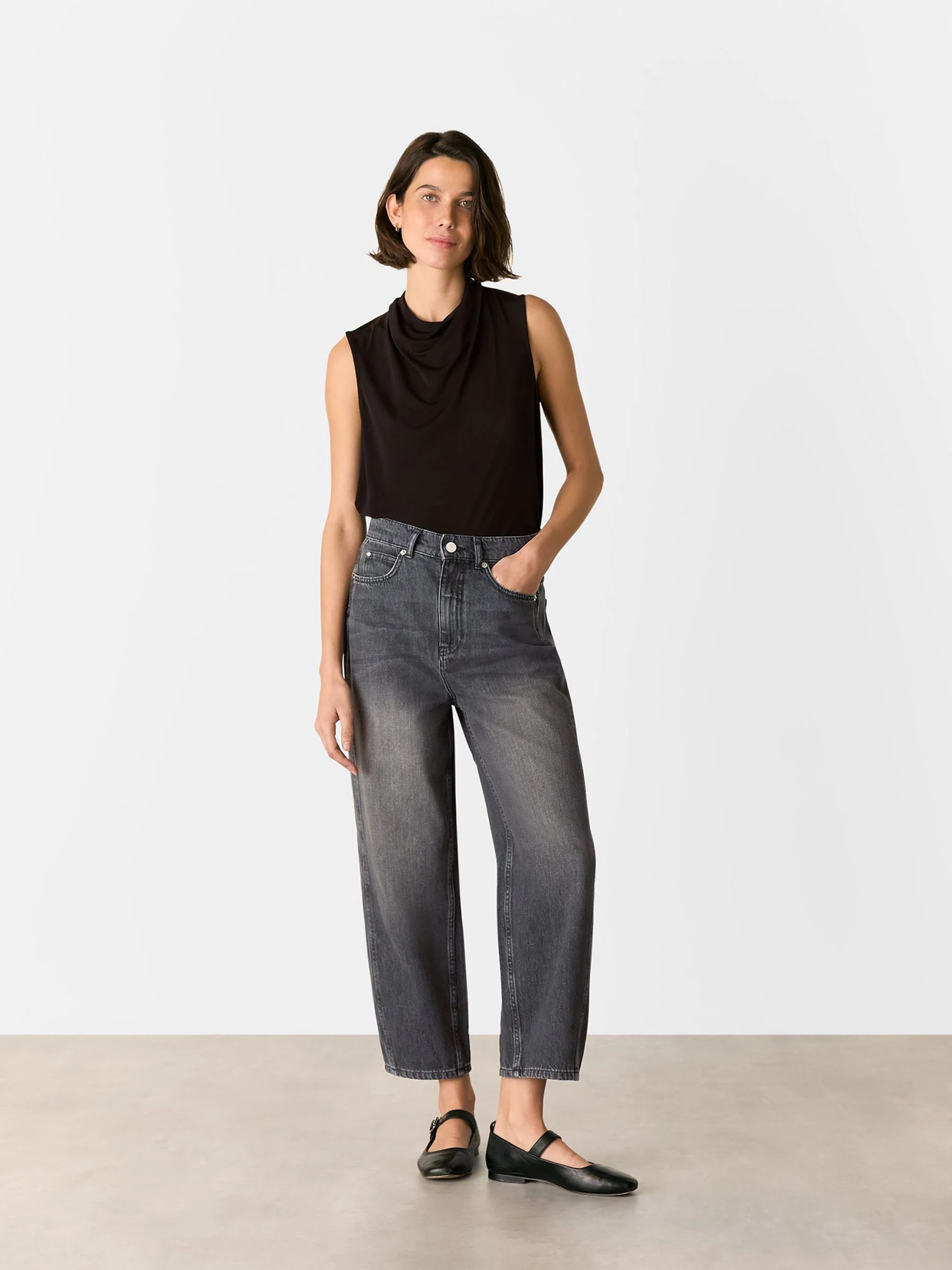 Grijs - Whistles High Waist Barrel Taper Leg 100% Cotton Jeans