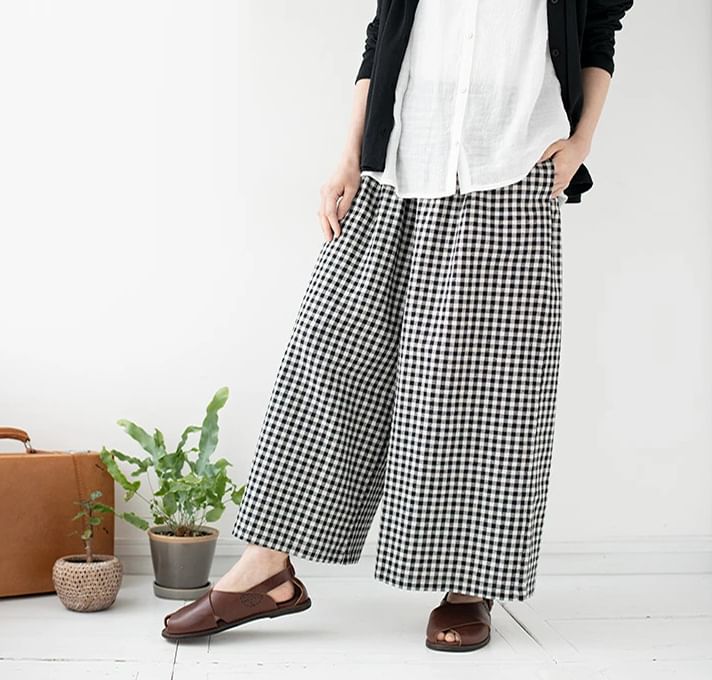 Supernova - Geruite culottes met elastische taille