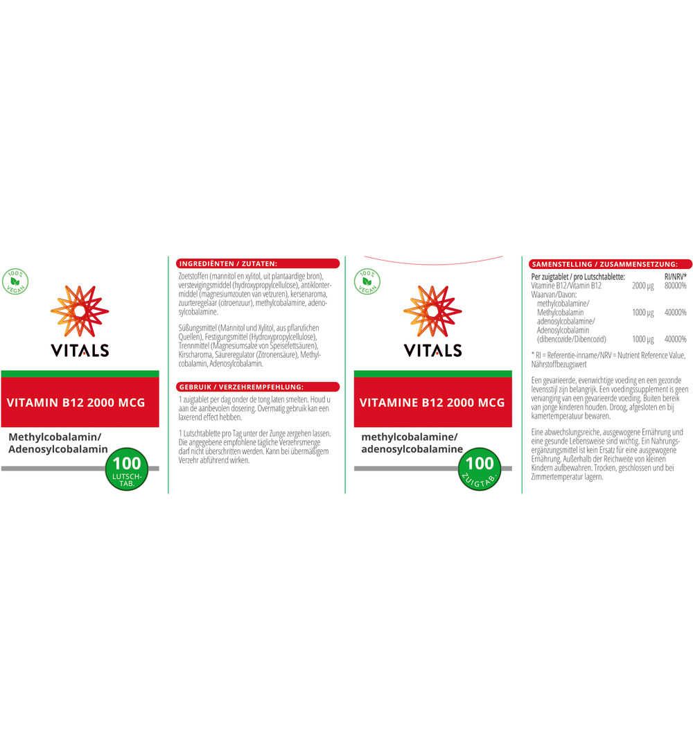 Vitals Vitamine B12 2000 Mcg (100 zuigtabletten)