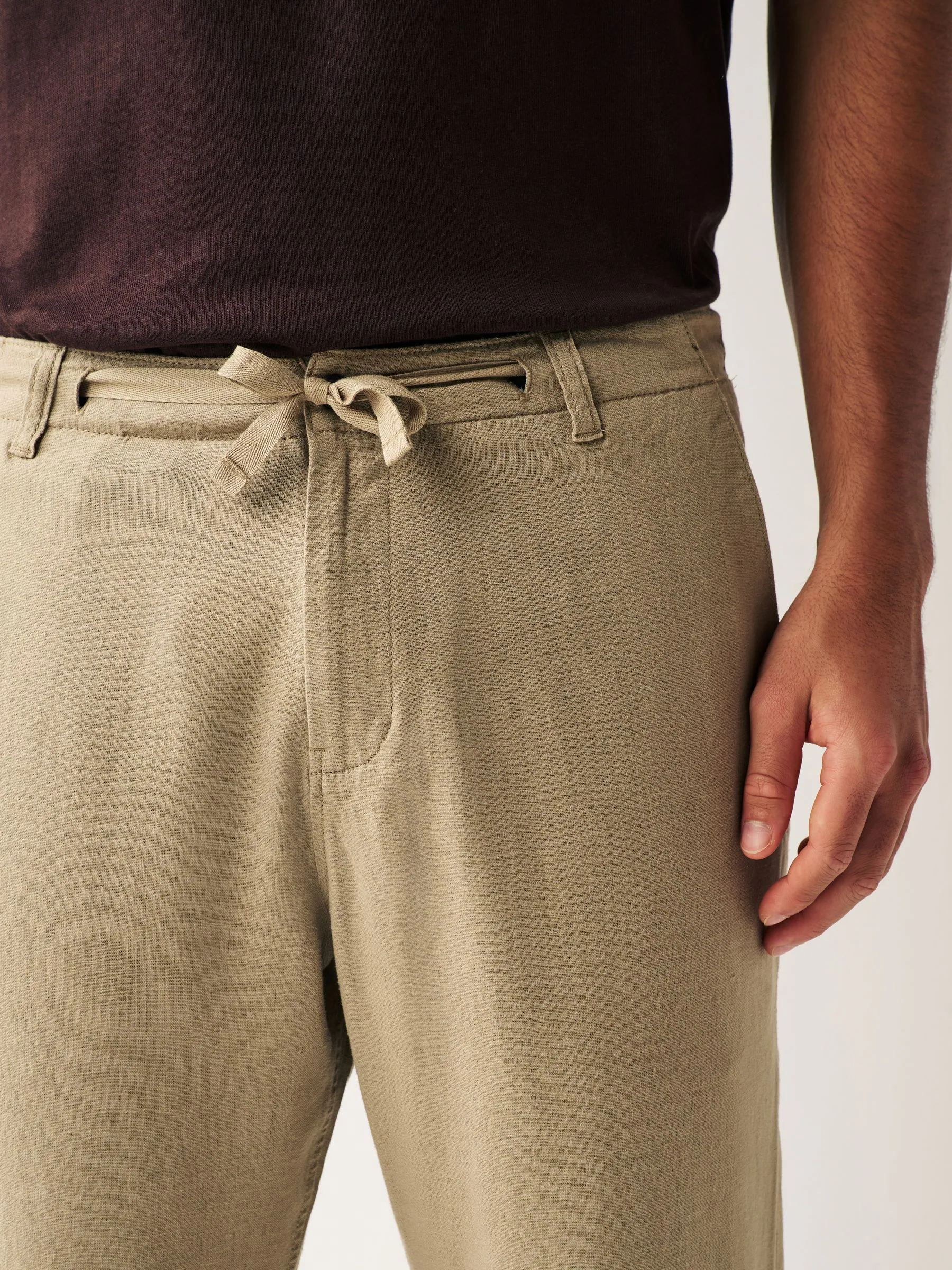 Pastel geel naturel - Broek van linnen-viscosemix met trekkoord